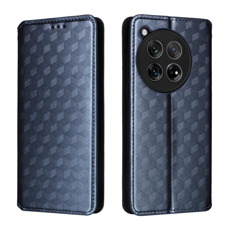 For OnePlus 12 Cubic Grid Texture Flip Leather Phone Case