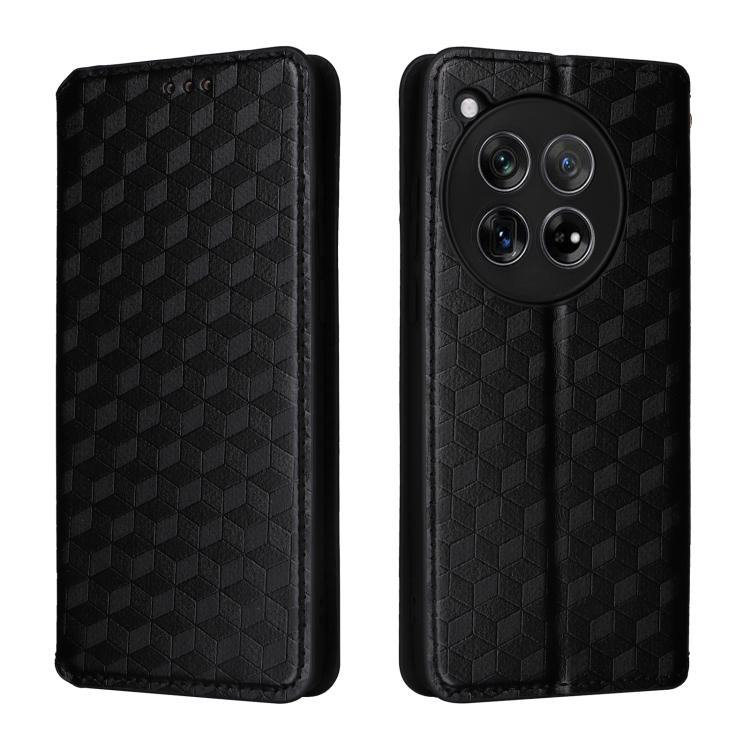 For OnePlus 12R / Ace 3 Cubic Grid Texture Flip Leather Phone Case