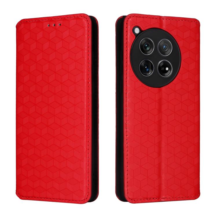 For OnePlus 12R / Ace 3 Cubic Grid Texture Flip Leather Phone Case