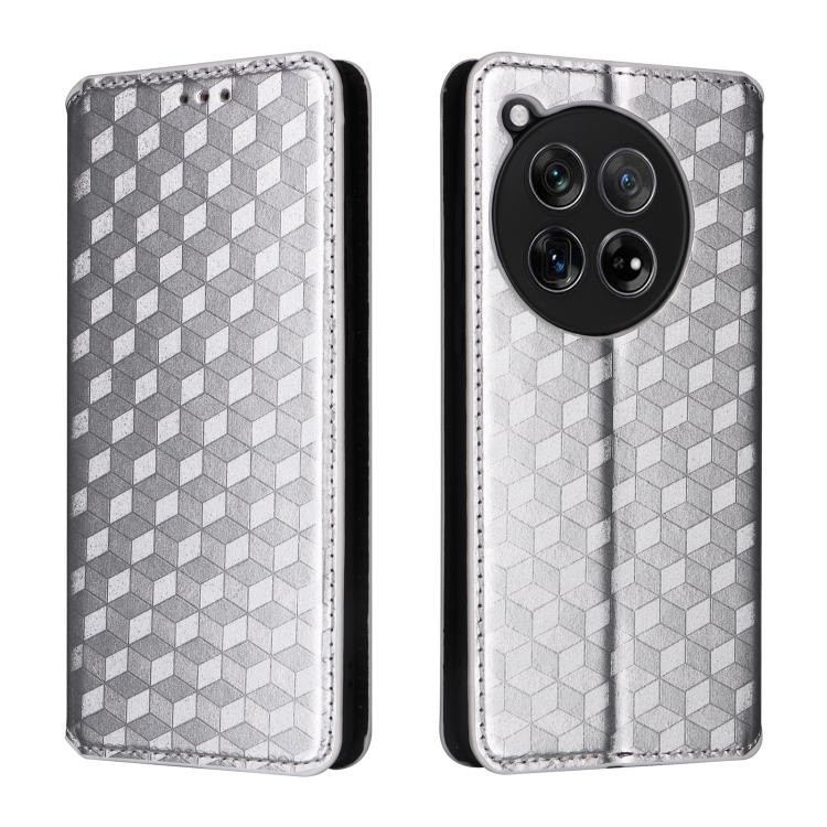 For OnePlus 12R / Ace 3 Cubic Grid Texture Flip Leather Phone Case