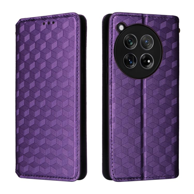 For OnePlus 12R / Ace 3 Cubic Grid Texture Flip Leather Phone Case