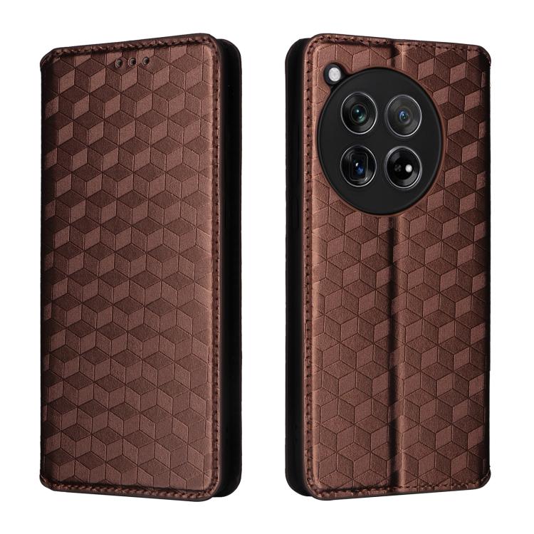 For OnePlus 12R / Ace 3 Cubic Grid Texture Flip Leather Phone Case