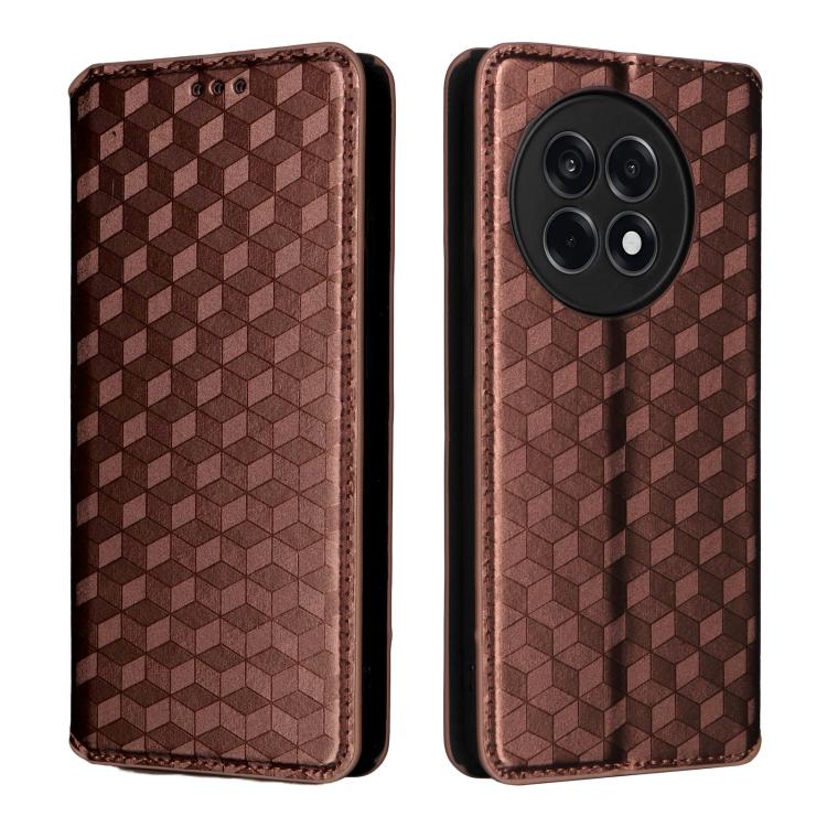 For OnePlus 13R / Ace 5 / Ace 5 Pro Cubic Grid Texture Flip Leather Phone Case