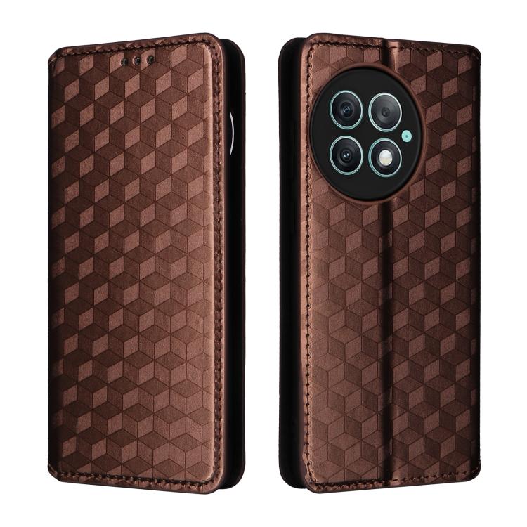 For OnePlus Ace 2 Pro Cubic Grid Texture Flip Leather Phone Case