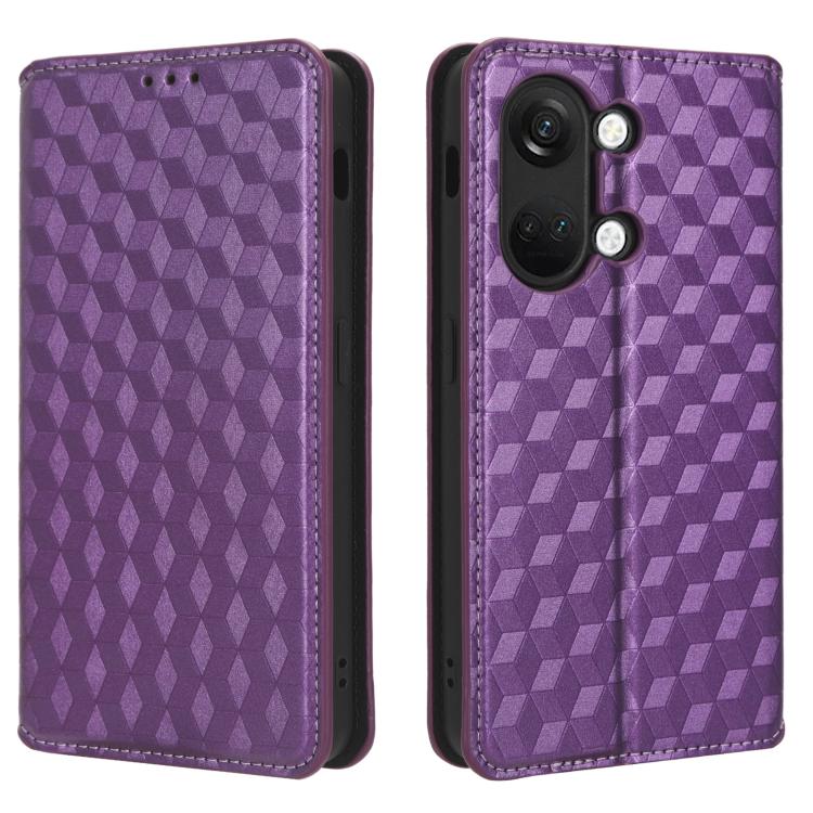 For OnePlus Ace 2V / Nord 3 Cubic Grid Texture Flip Leather Phone Case