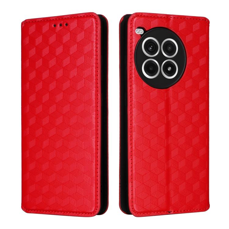For OnePlus Ace 3 Pro Cubic Grid Texture Flip Leather Phone Case