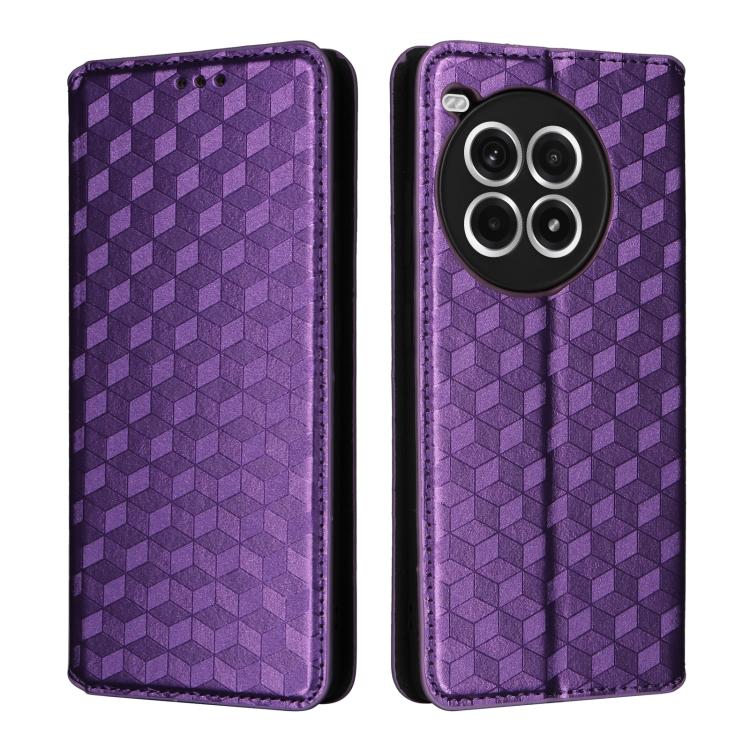 For OnePlus Ace 3 Pro Cubic Grid Texture Flip Leather Phone Case