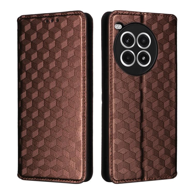 For OnePlus Ace 3 Pro Cubic Grid Texture Flip Leather Phone Case