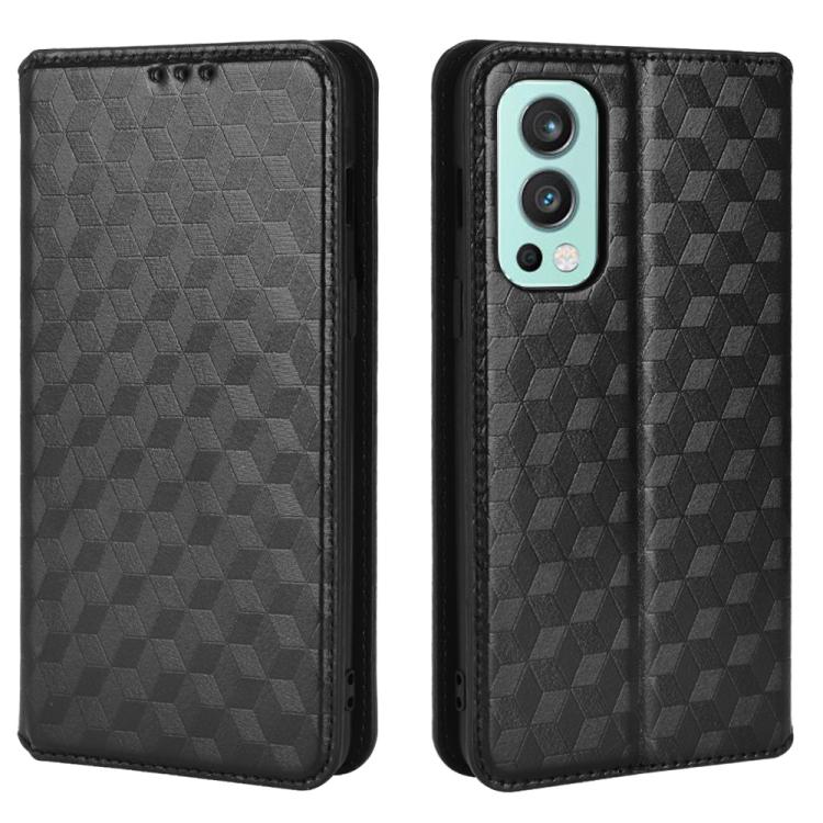 For OnePlus Nord 2 5G Cubic Grid Texture Flip Leather Phone Case
