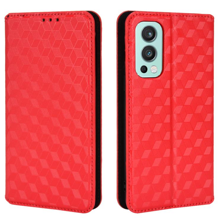 For OnePlus Nord 2 5G Cubic Grid Texture Flip Leather Phone Case