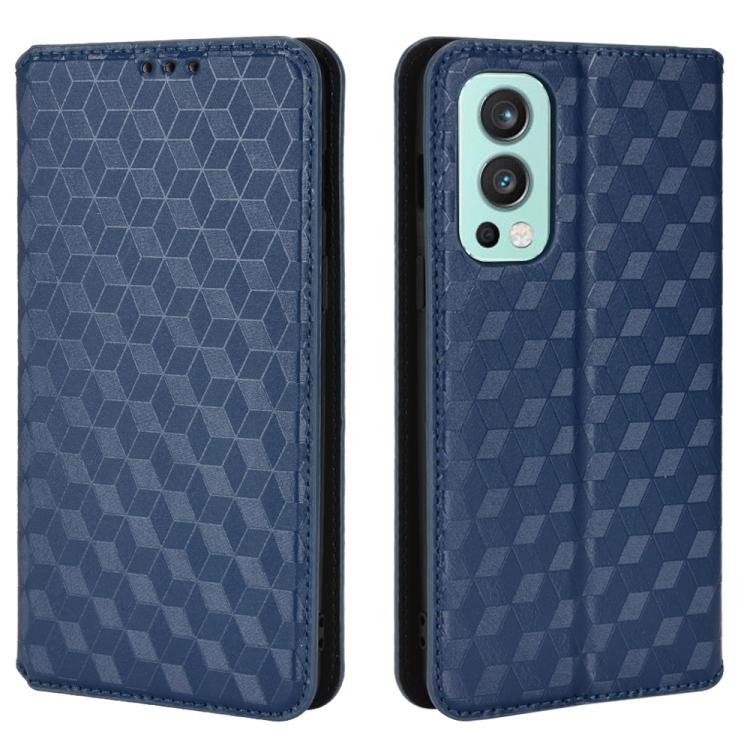 For OnePlus Nord 2 5G Cubic Grid Texture Flip Leather Phone Case
