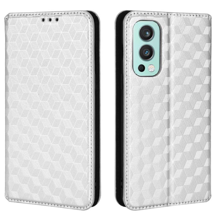 For OnePlus Nord 2 5G Cubic Grid Texture Flip Leather Phone Case