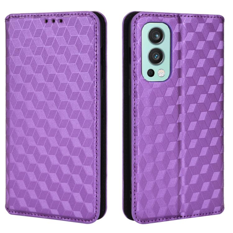 For OnePlus Nord 2 5G Cubic Grid Texture Flip Leather Phone Case