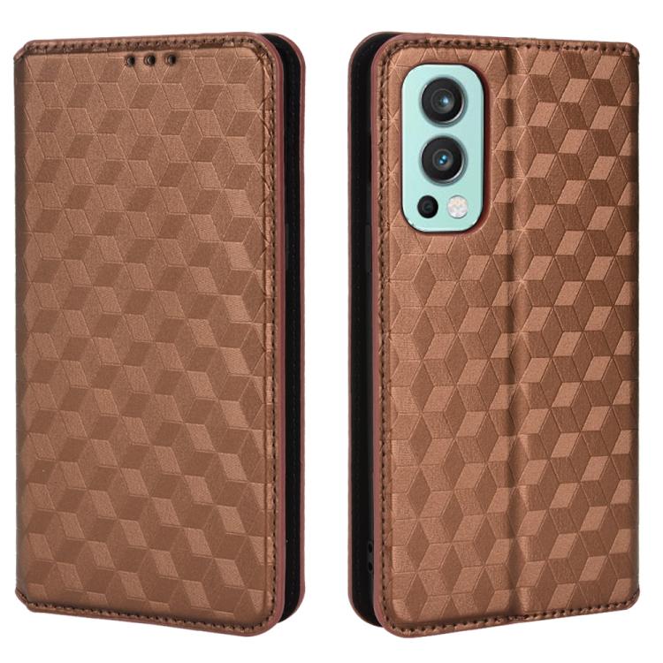 For OnePlus Nord 2 5G Cubic Grid Texture Flip Leather Phone Case