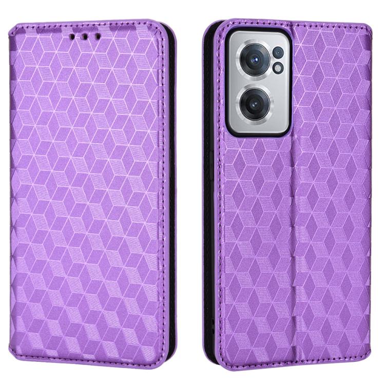 For OnePlus Nord CE 2 5G Cubic Grid Texture Flip Leather Phone Case
