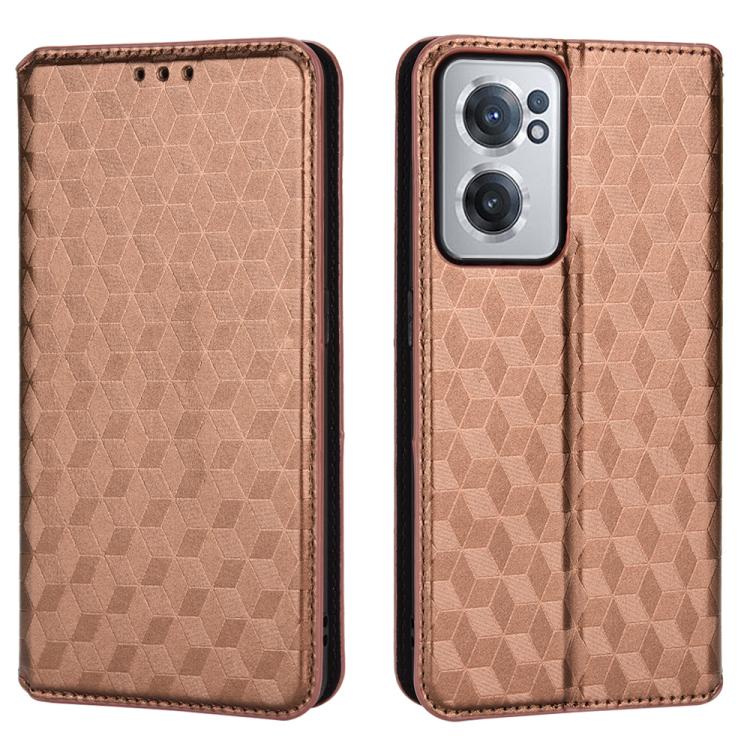 For OnePlus Nord CE 2 5G Cubic Grid Texture Flip Leather Phone Case