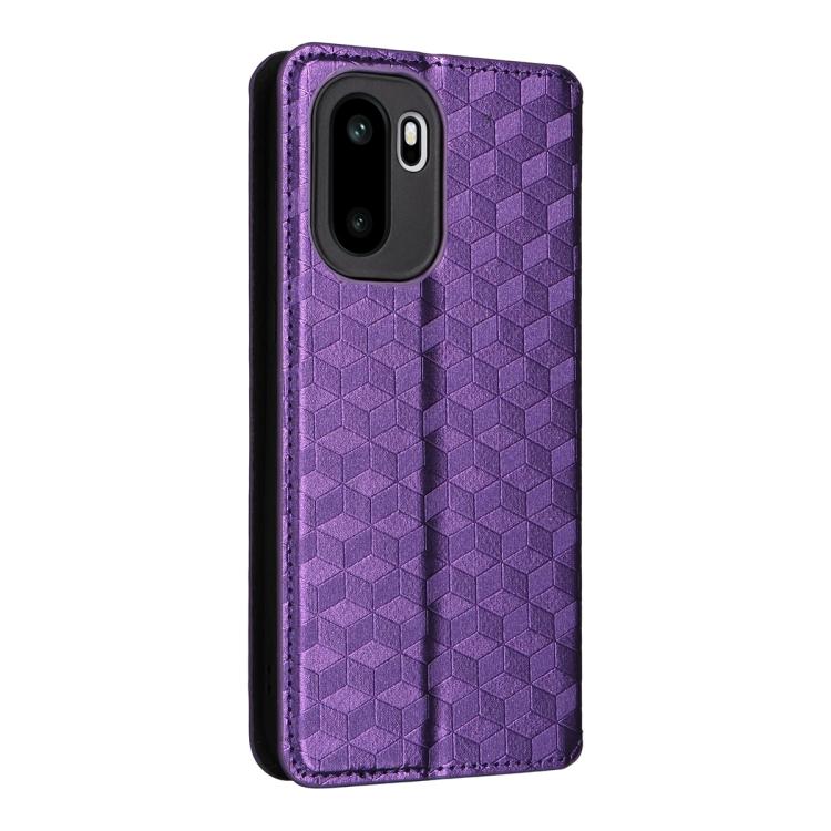 For OnePlus Ace 6 / Ace 6T / 15R Cubic Grid Texture Flip Leather Phone Case