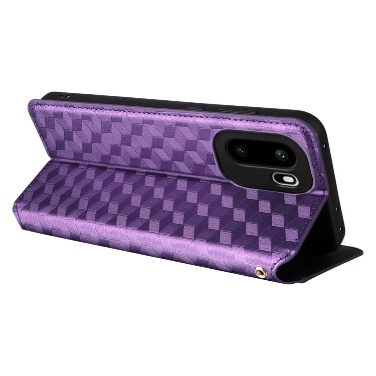 For OnePlus Ace 6 / Ace 6T / 15R Cubic Grid Texture Flip Leather Phone Case