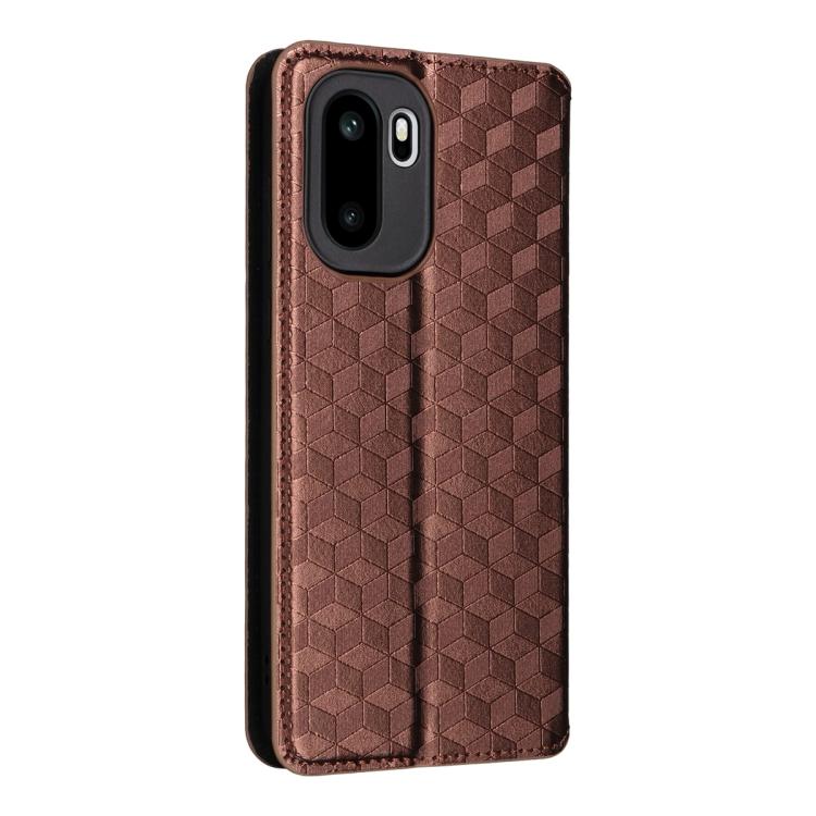 For OnePlus Ace 6 / Ace 6T / 15R Cubic Grid Texture Flip Leather Phone Case