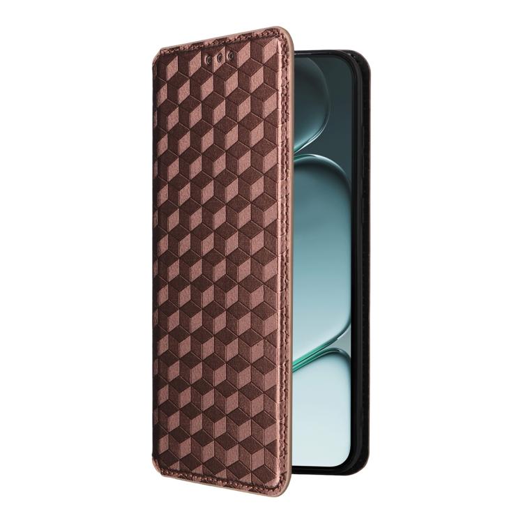 For OnePlus Ace 6 / Ace 6T / 15R Cubic Grid Texture Flip Leather Phone Case