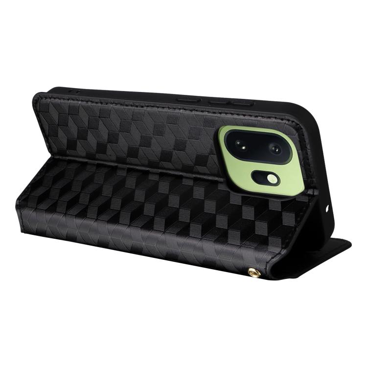 For OnePlus 15T 5G Cubic Grid Texture Flip Leather Phone Case