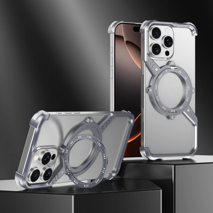 For iPhone 16 Pro Max S Shaped 360 Holder Airbag Frameless Metal Phone Case