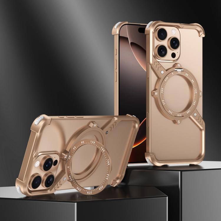 For iPhone 15 Pro Max S Shaped 360 Holder Airbag Frameless Metal Phone Case