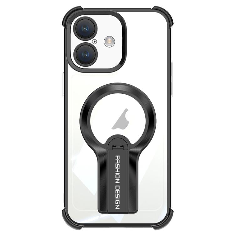 For iPhone 16 Plus Shockproof Electroplating MagSafe Holder Phone Case