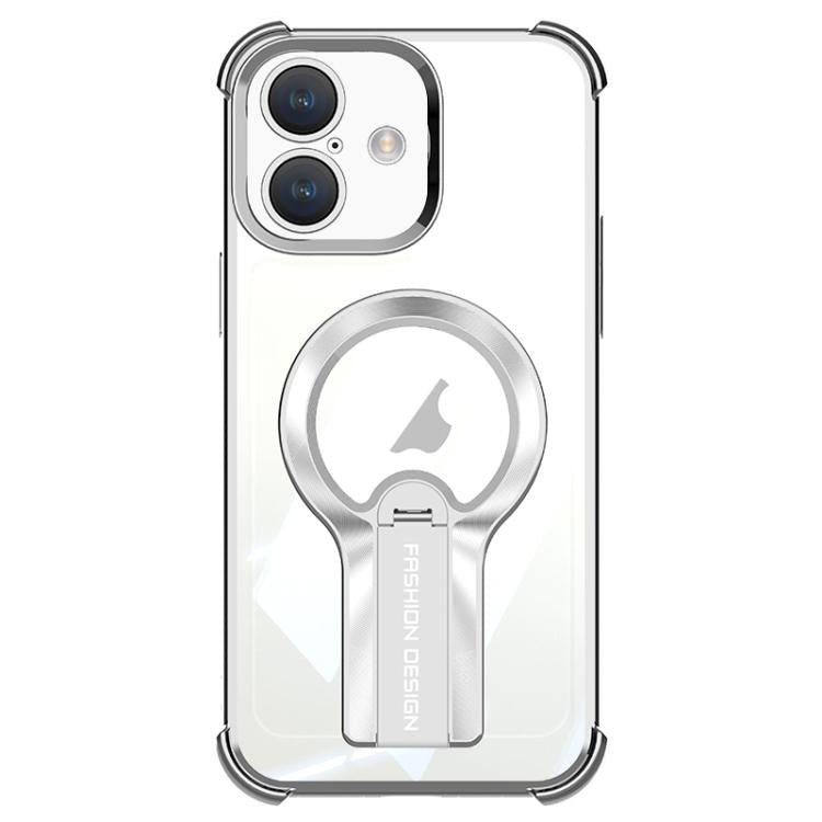 For iPhone 16 Shockproof Electroplating MagSafe Holder Phone Case