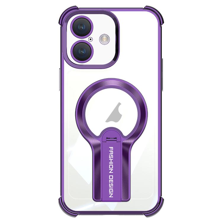 For iPhone 16 Shockproof Electroplating MagSafe Holder Phone Case