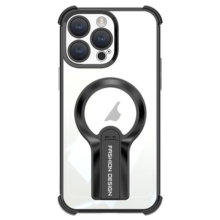 For iPhone 15 Plus Shockproof Electroplating MagSafe Holder Phone Case