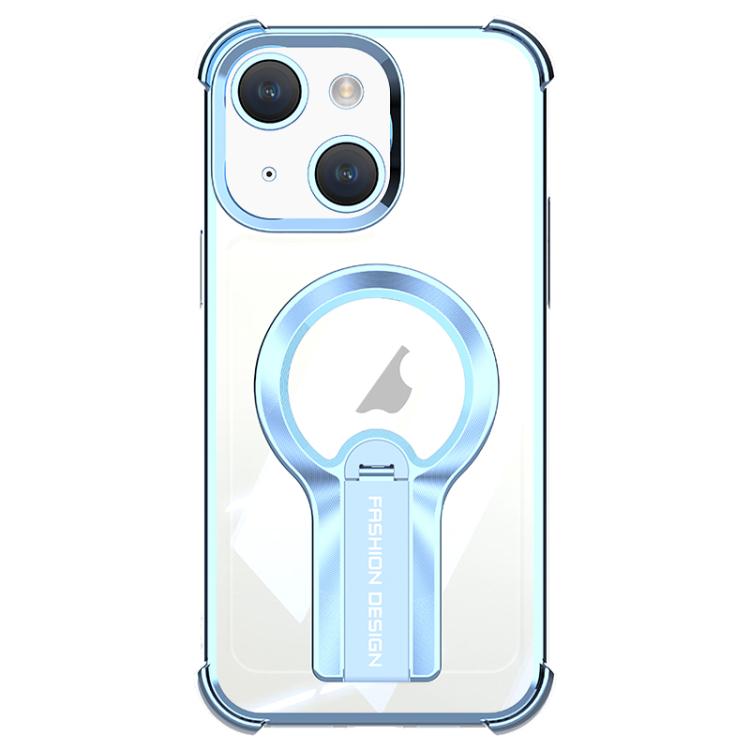 For iPhone 15 Plus Shockproof Electroplating MagSafe Holder Phone Case