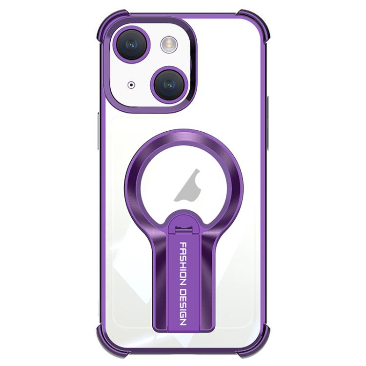 For iPhone 14 Shockproof Electroplating MagSafe Holder Phone Case