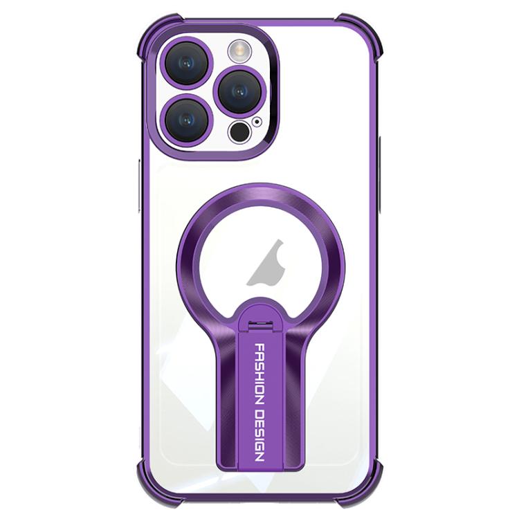 For iPhone 13 Pro Max Shockproof Electroplating MagSafe Holder Phone Case