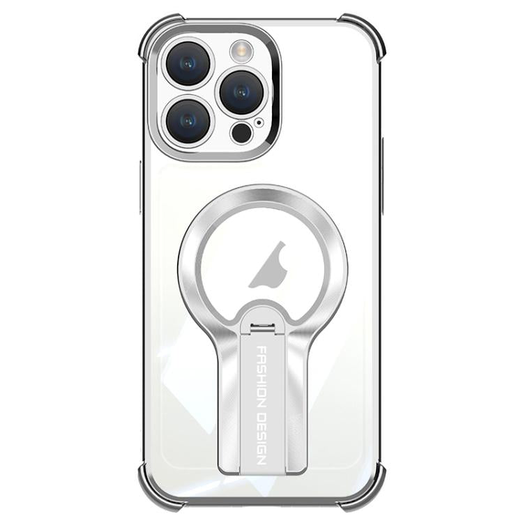 For iPhone 13 Pro Shockproof Electroplating MagSafe Holder Phone Case