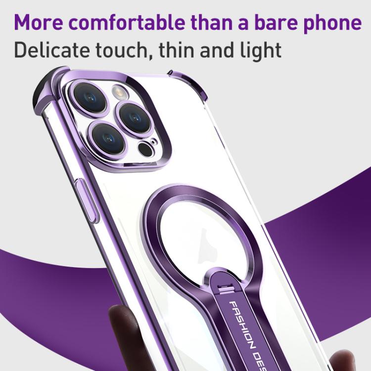 For iPhone 13 Pro Max Shockproof Electroplating MagSafe Holder Phone Case