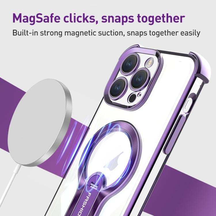 For iPhone 16 Shockproof Electroplating MagSafe Holder Phone Case