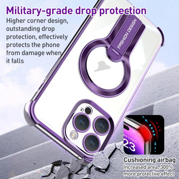 For iPhone 16 Plus Shockproof Electroplating MagSafe Holder Phone Case