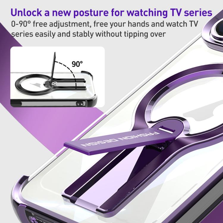 For iPhone 16 Plus Shockproof Electroplating MagSafe Holder Phone Case