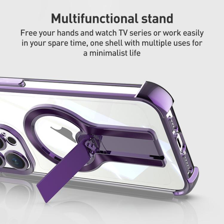 For iPhone 16 Pro Shockproof Electroplating MagSafe Holder Phone Case