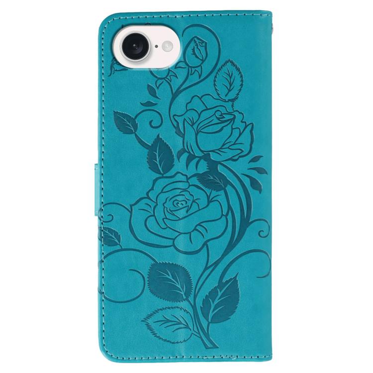 For iPhone 17e / 16e Rose Butterfly Embossed Leather Phone Case