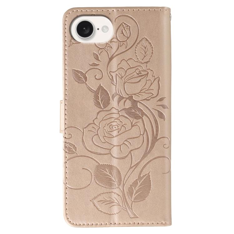 For iPhone 17e / 16e Rose Butterfly Embossed Leather Phone Case