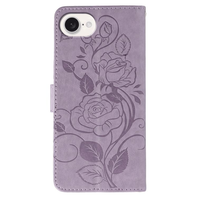 For iPhone 17e / 16e Rose Butterfly Embossed Leather Phone Case