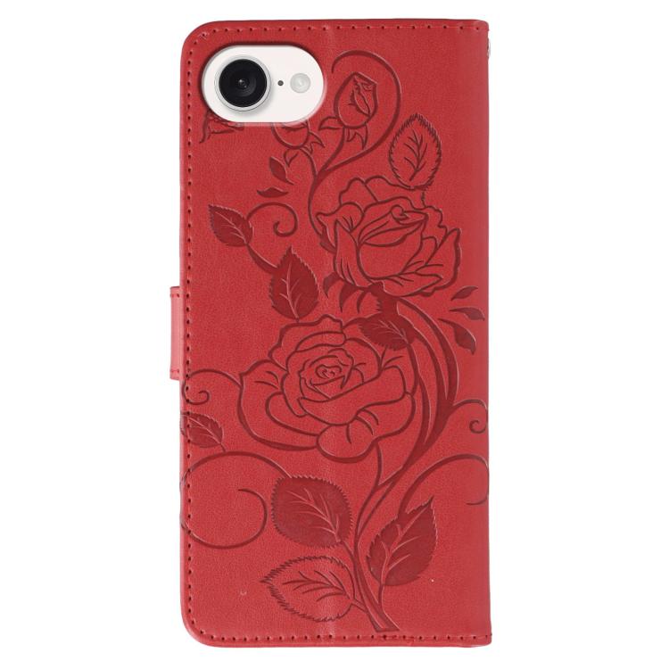 For iPhone 17e / 16e Rose Butterfly Embossed Leather Phone Case