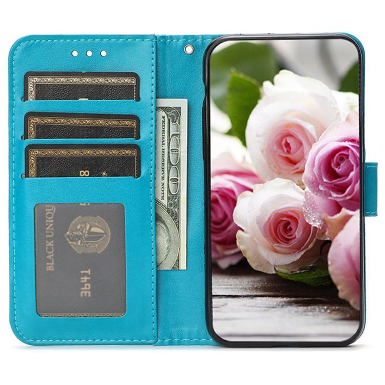 For iPhone 17 Pro Max Rose Butterfly Embossed Leather Phone Case