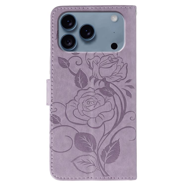 For iPhone 17 Pro Max Rose Butterfly Embossed Leather Phone Case