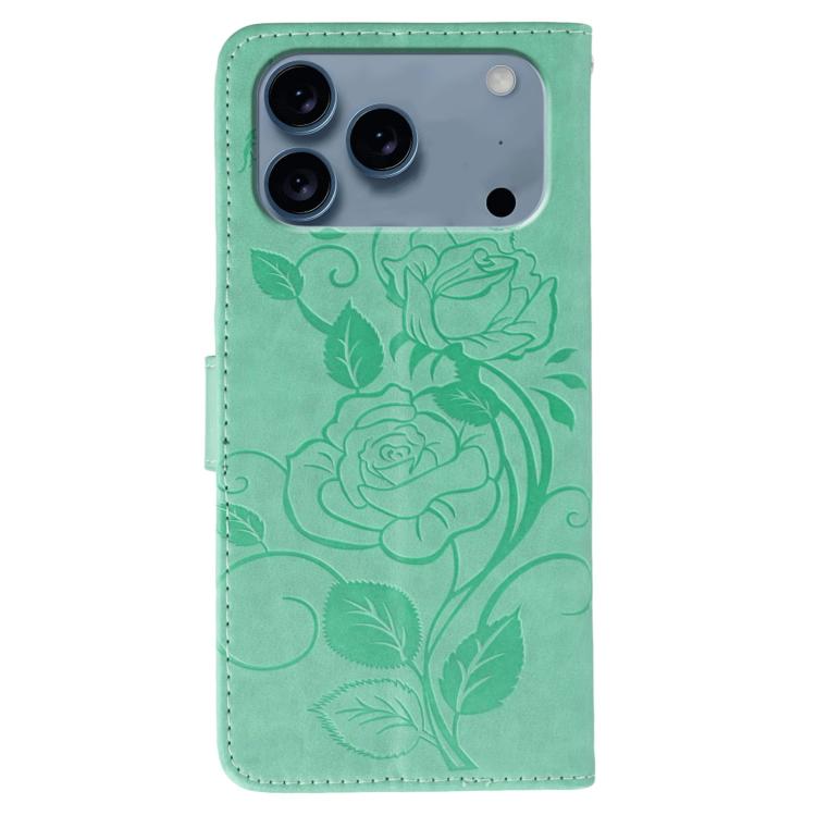 For iPhone 17 Pro Rose Butterfly Embossed Leather Phone Case