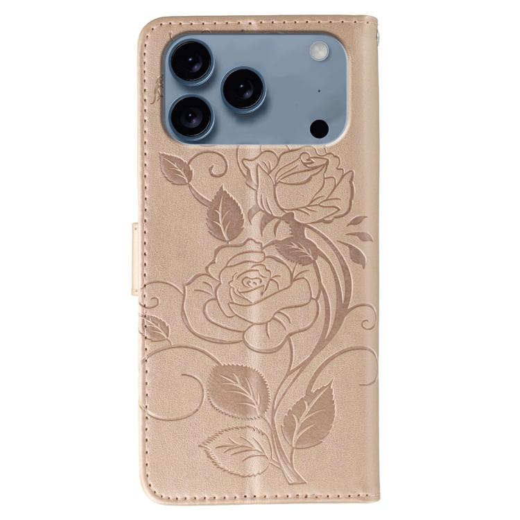 For iPhone 17 Pro Rose Butterfly Embossed Leather Phone Case