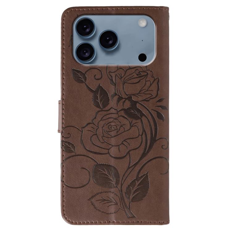 For iPhone 17 Pro Rose Butterfly Embossed Leather Phone Case