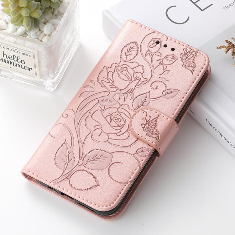 For iPhone 17 Rose Butterfly Embossed Leather Phone Case